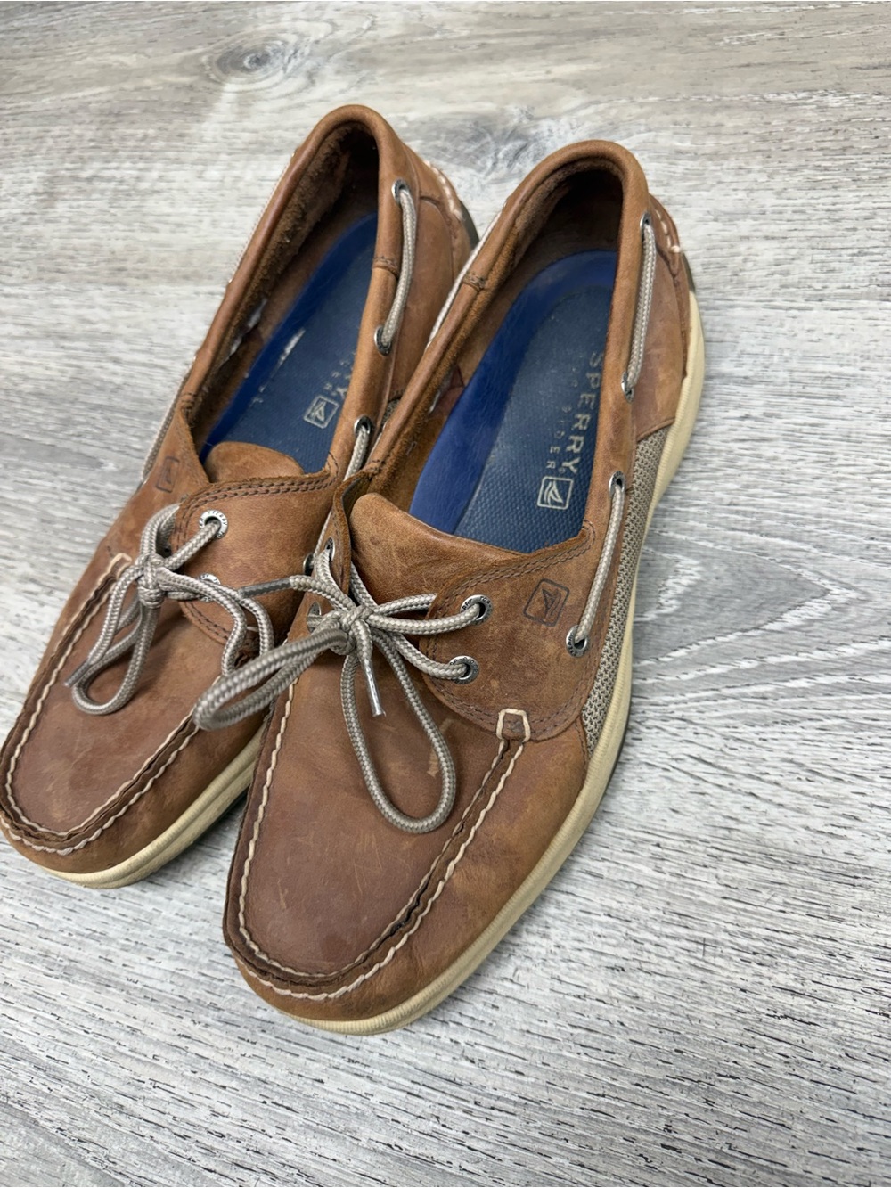 Sperry Brown Leather 2-Eye Boat Shoes with Blue Insole